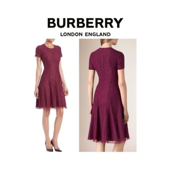 BURBERRY LONDON Purple Lace Pleated Fit & Flare Mini ALine Dress Size 0 VGUC - Picture 1 of 13